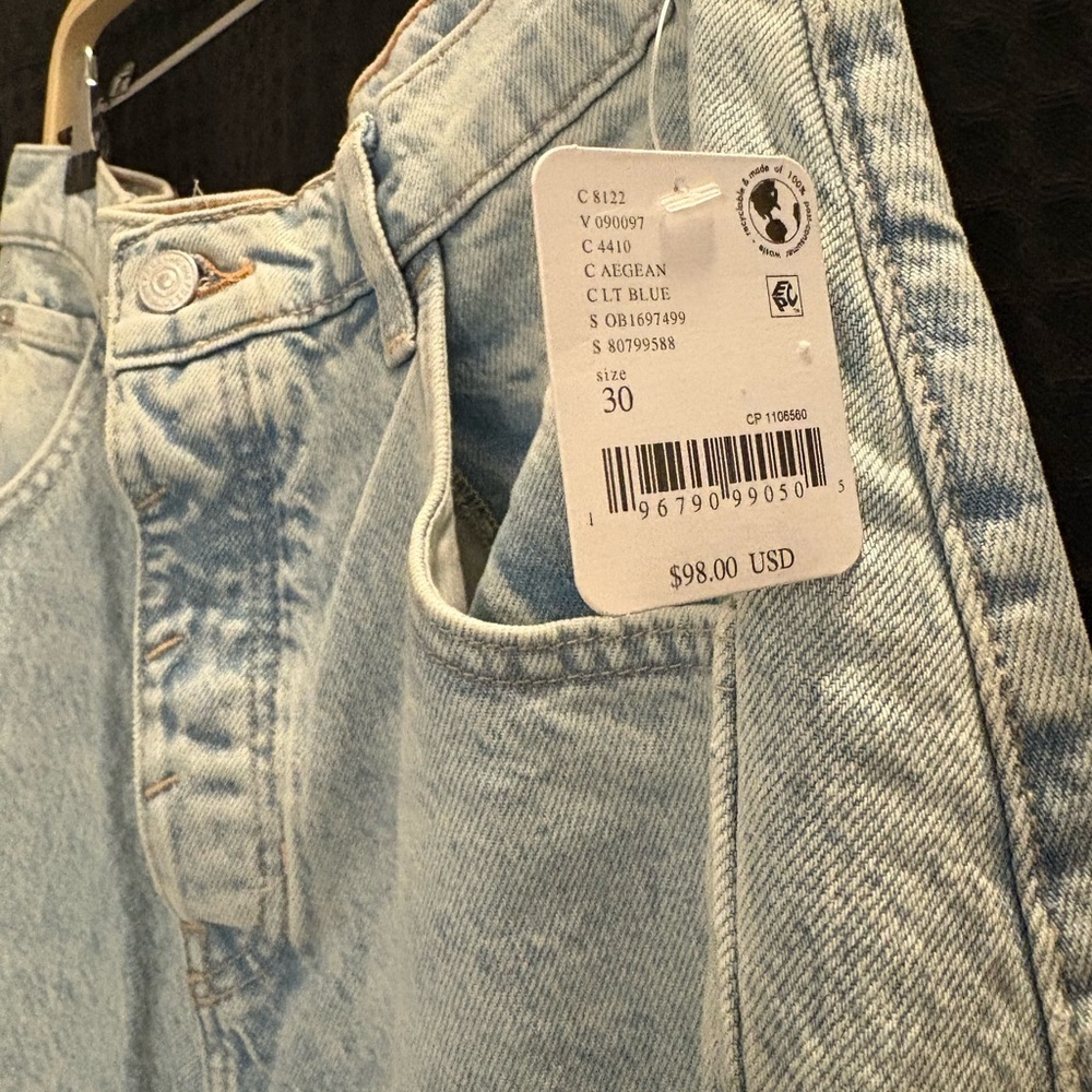 Free People We The Free Good Luck Mid-Rise Barrel Jeans Size 30 Aegean NWT - Picture 5 of 7